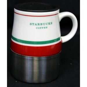 2006 Starbucks Venti Tumbler White Ceramic Metal with Lid ToGo Coffee Cup 14 oz